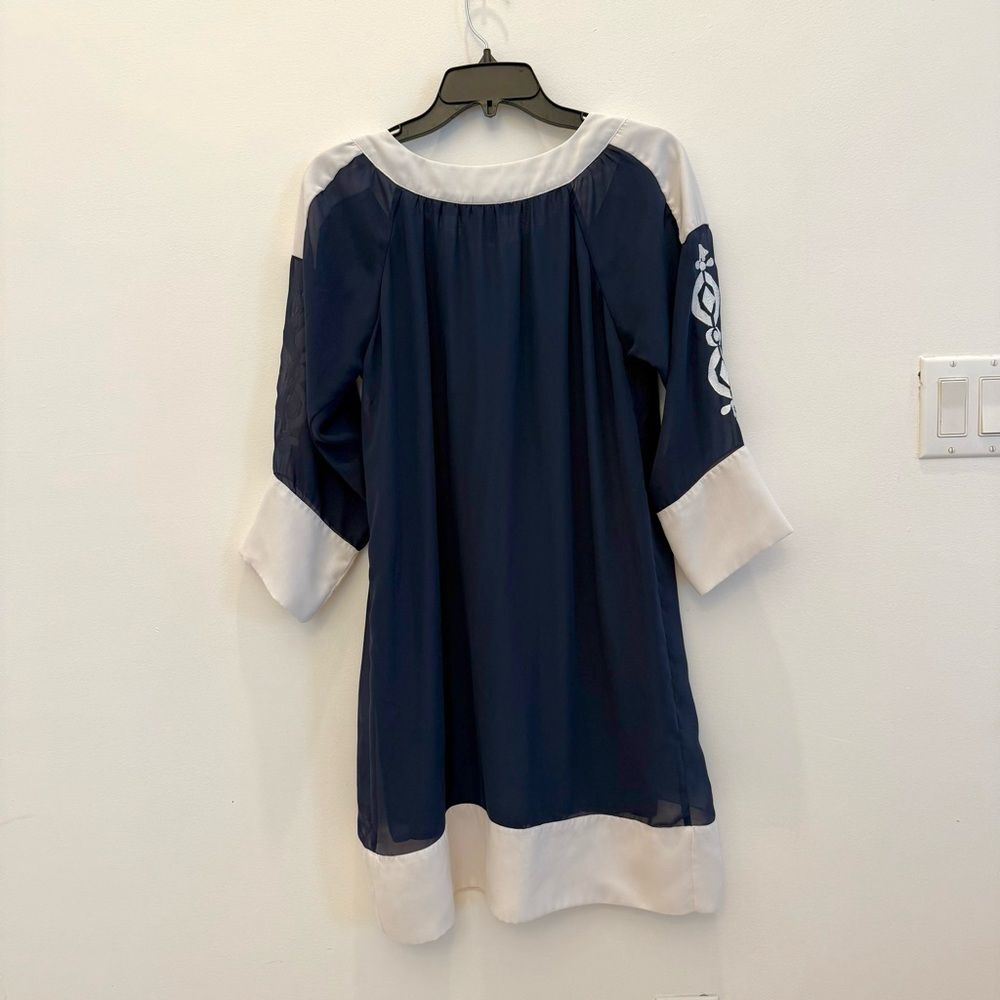 Gretchen Scott Navy & White Embroidered Loose fitting Dress Medium - Picture 5 of 12